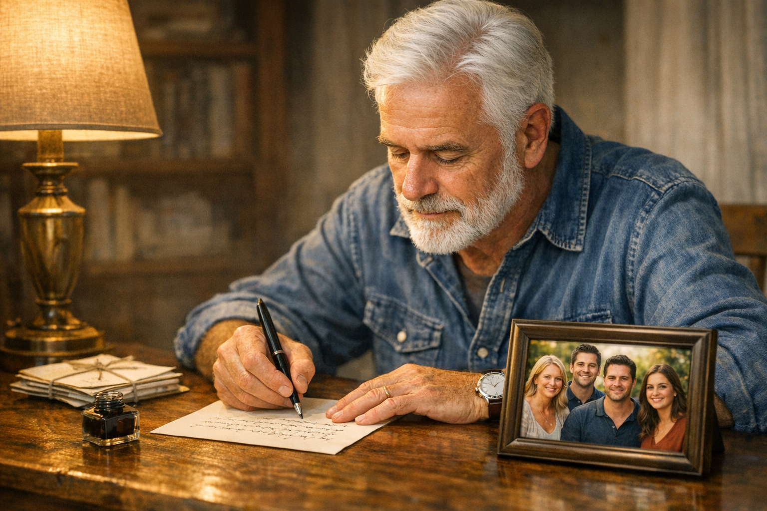 Homme âgé écrivant ue lettre